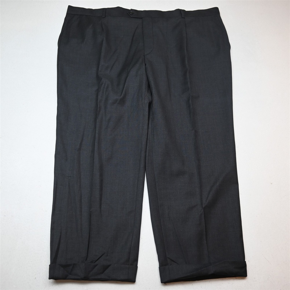 Bespoke 44x28 Gray 100% Wool Pleated Cuffed Classic Dress Mens Pants